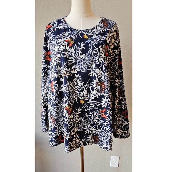 Talbots Long Sleeve Stretch Knit Butterfly Pullover Top Women Size 2X Multicolor - Picture 2 of 6